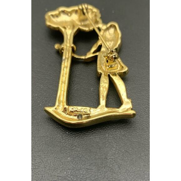 AJC Gold Toned Girl / Lady Golfer With Golf Club Wrapped Around A Tree Signed - Picture 5 of 5